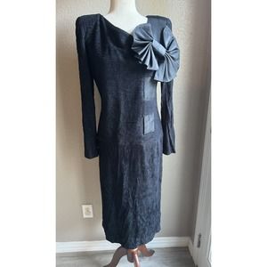 Leslie Lucks Black‎ Fancy Dress Dynasty 6 Medium Glam Vintage 80s Bold Dressy